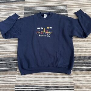 Vintage Washington DC Sweatshirt XL Crewneck Embroidered Tourist 90s Blue‎